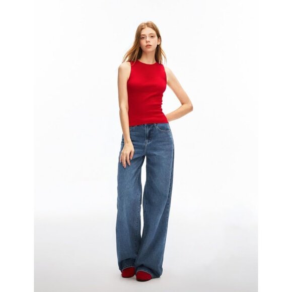 Women's Baggy Jeans Junior Fit High Rise Wide Leg Denims with Snap - Picture 6 of 7